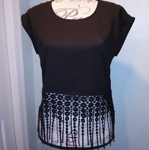 Montreau size small black fringe top
